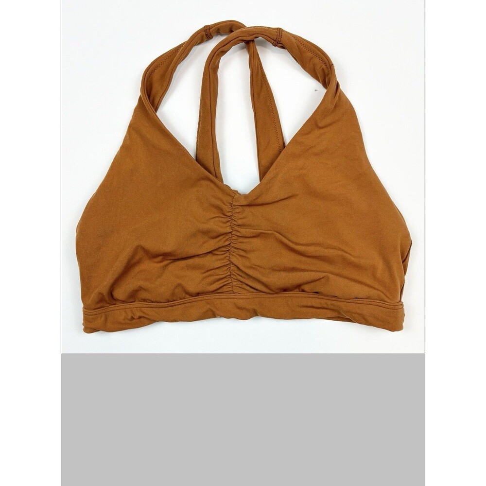 Aerie Sports Bra Real Me Ruched Brown Camel Athlesiure Size XL